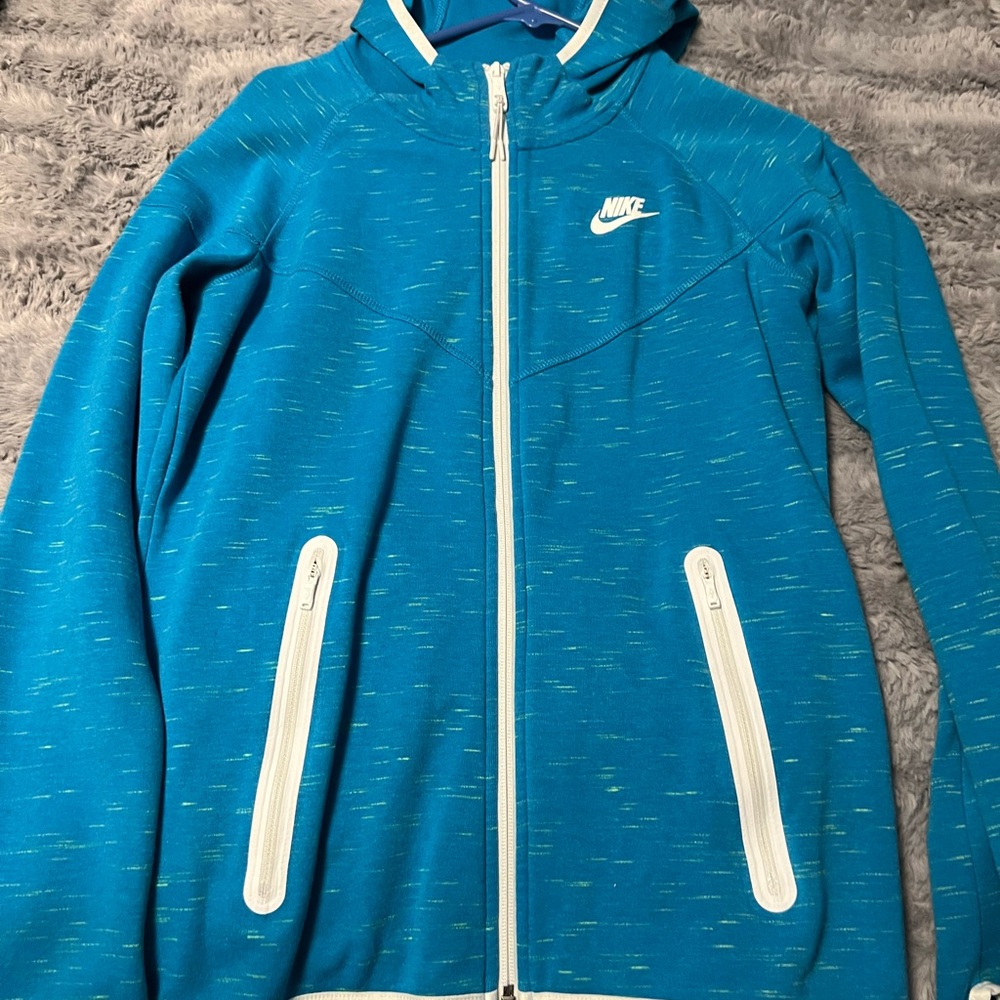 Nike Women's Blue Tech Fleece Hoodie with White Details